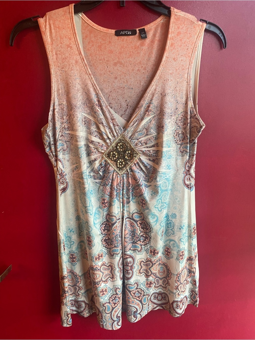 Paisley Ombre Tank Top in Coral and Aqua very hip empire almost tunic Apt. 9